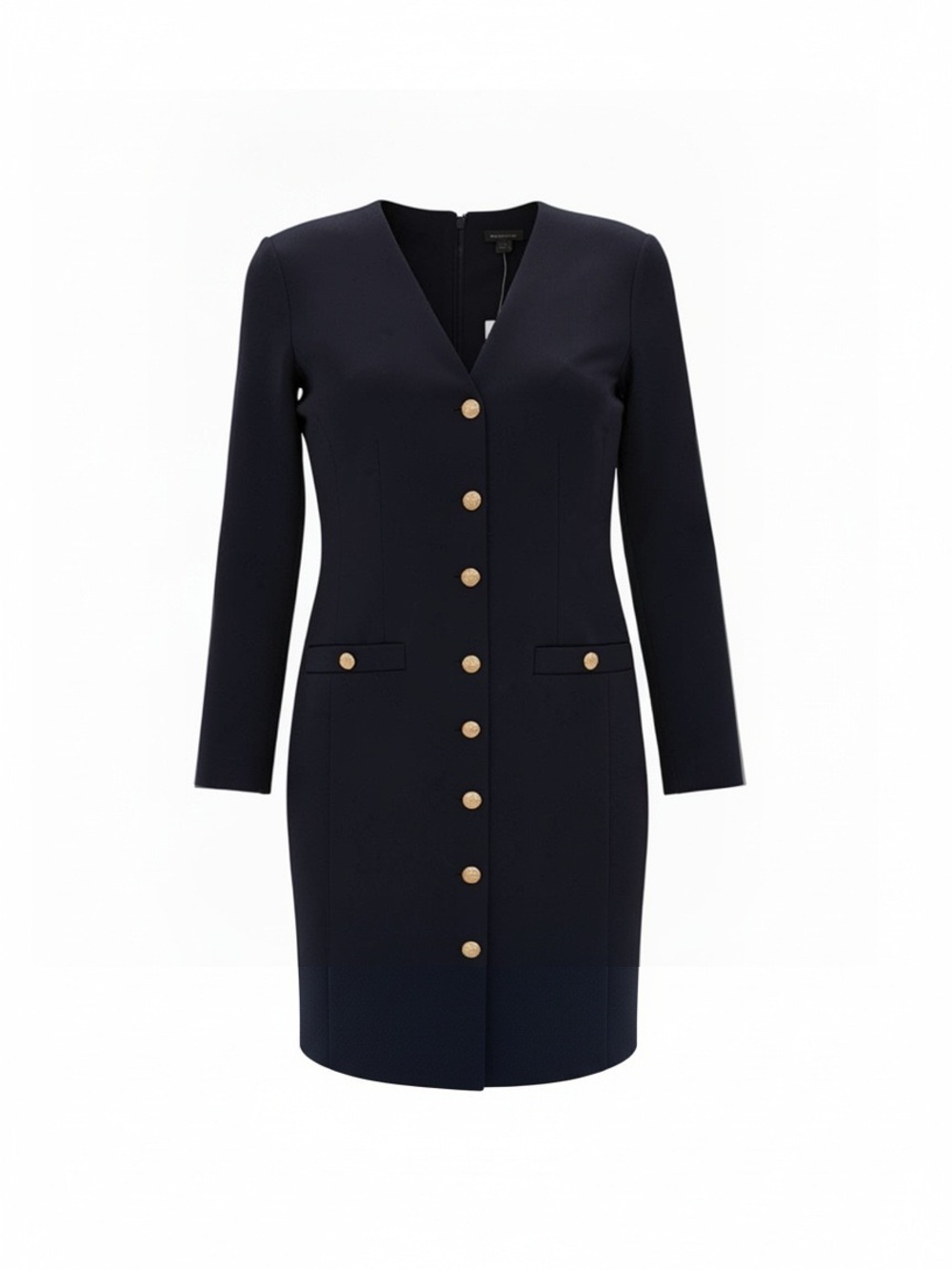 Ann Taylor Black Long-Sleeve Button-Front Sheath Gold Hardware Dress Size 4